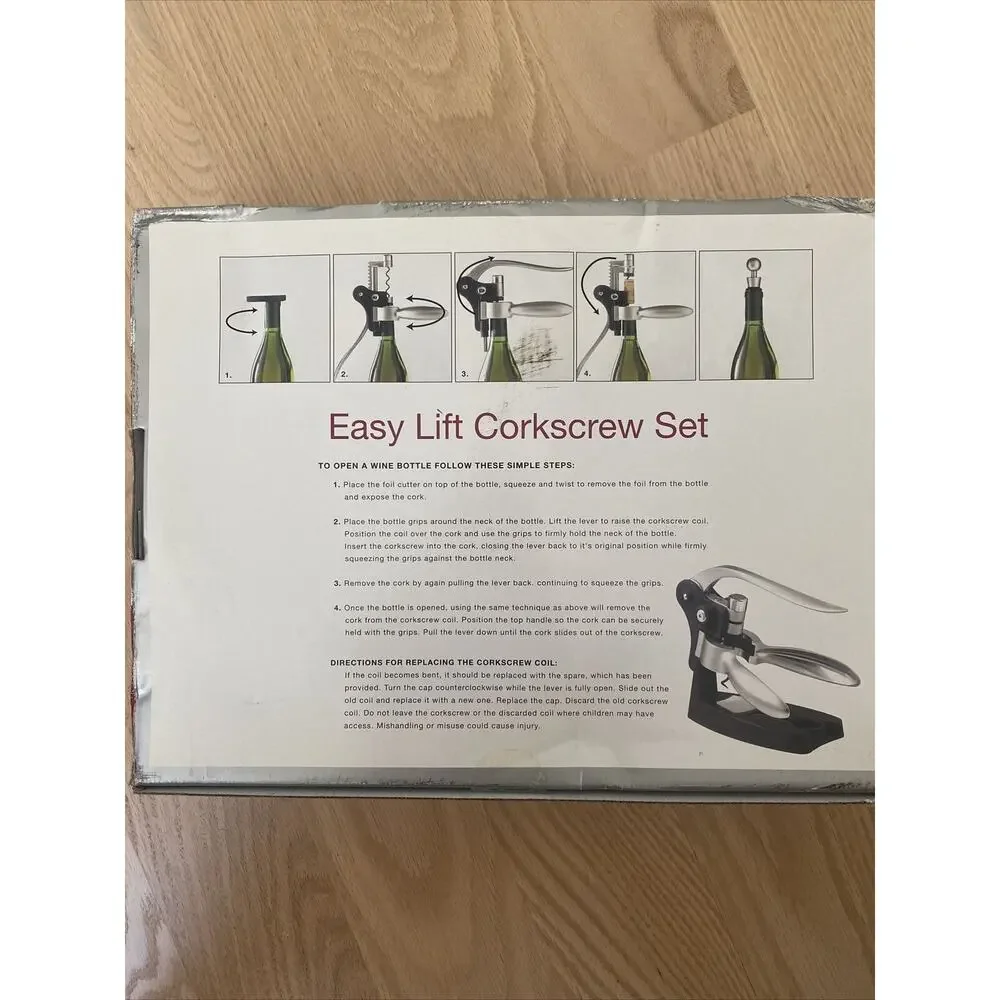 Bed Bath & Beyond Corkscrew Set 6 Piece Easy Lift New / Opened Box Wine Opener